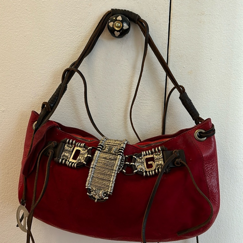 Red suede/leather shoulder bag